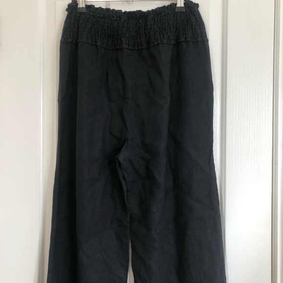 🌿 COUNTRY ROAD 🌿black wide leg elasticised waistline French linen pants size 8 - Picture 3 of 6
